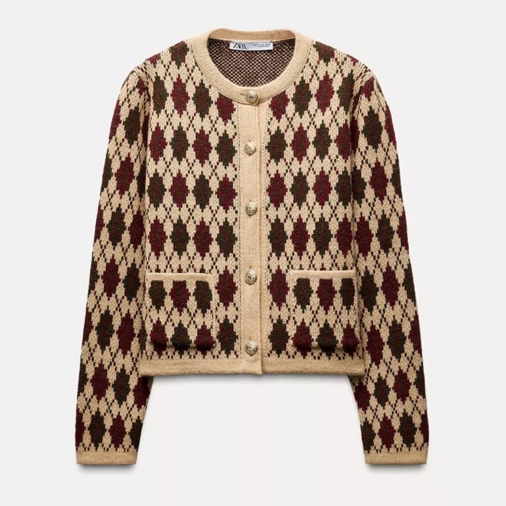 Zara Argyle Knit Cardigan